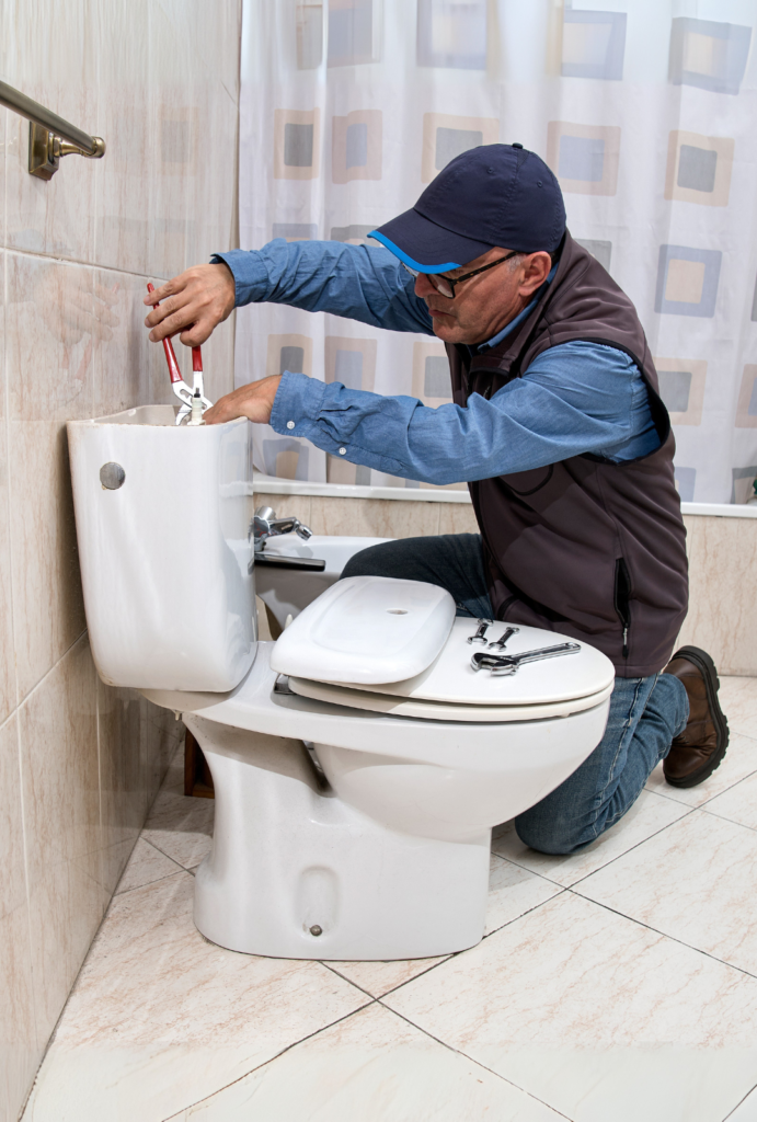 Boston emergency plumbing technician repairing a burst pipe at night.